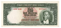 2.Emisyon 1. Tertip 2½ Türk Lirası Seri B20 NATUREL/ÇA -ÇİL TCK9341 - 1