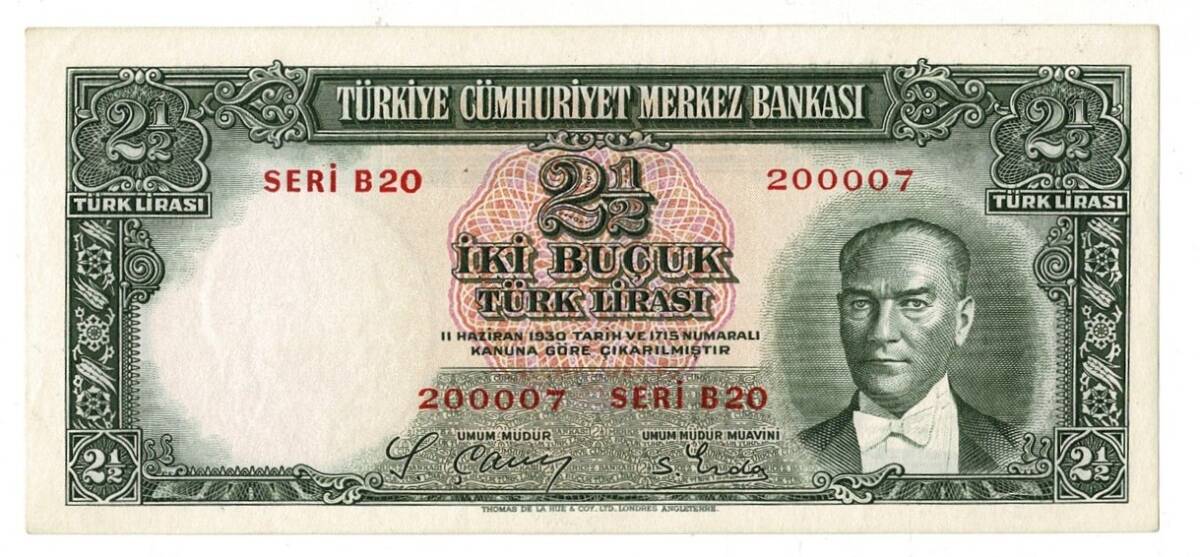 2.Emisyon 1. Tertip 2½ Türk Lirası Seri B20 NATUREL/ÇA -ÇİL TCK9341 - 1
