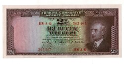 2.Emisyon 1. Tertip 2½ Türk Lirası Seri A43 NATUREL/Ça-ÇİL TCK9327 - Gökçekoleksiyon