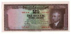 2.Emisyon 1. Tertip 2½ Türk Lirası Seri A43 NATUREL/Ça-ÇİL TCK9328 - Gökçekoleksiyon