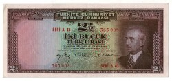2.Emisyon 1. Tertip 2½ Türk Lirası Seri A43 NATUREL/ÇA TCK9330 - Gökçekoleksiyon
