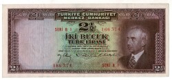 2.Emisyon 1. Tertip 2½ Türk Lirası Seri B1 NATUREL/ÇÇT+ TCK9335 - Gökçekoleksiyon