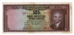2.Emisyon 1. Tertip 2½ Türk Lirası Seri B3 NATUREL/T+ TCK9333 - Gökçekoleksiyon