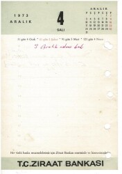 3 - 4 Aralık 1973 Ziraat Bankası Masa Takvimi Takvim Yaprağı EFM1262 - 2