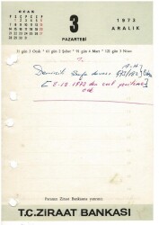 3 - 4 Aralık 1973 Ziraat Bankası Masa Takvimi Takvim Yaprağı EFM1262 - 3