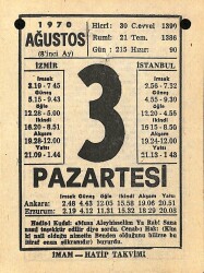 3 Ağustos 1970 Takvim Yaprağı - Doğum Günü Hediyesi EFM(N)9670 - 2