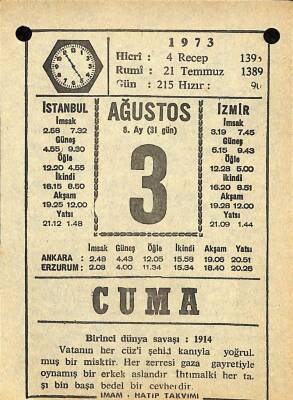 3 Ağustos 1973 Takvim Yaprağı - Doğum Günü Hediyesi EFM(N)10103 - 3