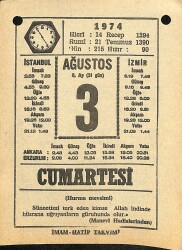 3 Ağustos 1974 Takvim Yaprağı - Doğum Günü Hediyesi EFM(N)12214 - Gökçekoleksiyon