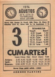 3 Ağustos 1974 Takvim Yaprağı EFM(N)2234 - 1
