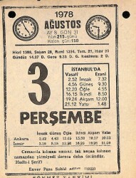 3 Ağustos 1978 Takvim Yaprağı - Doğum Günü Hediyesi EFM(N)9721 - 2