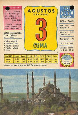 3 Ağustos 1979 Takvim Yaprağı - Doğum Günü Hediyesi EFM(N)10190 - 2