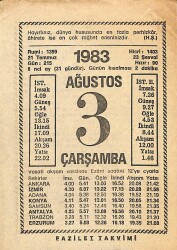 3 Ağustos 1983 Takvim Yaprağı - Doğum Günü Hediyesi EFM(N)12380 - Gökçekoleksiyon