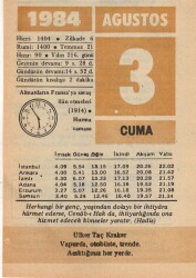 3 Ağustos 1984 Takvim Yaprağı EFM(N)2236 - 3