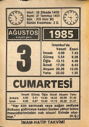 3 Ağustos 1985 Takvim Yaprağı - Doğum Günü Hediyesi EFMN15710 - Gökçekoleksiyon