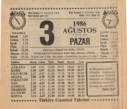 3 Ağustos 1986 Takvim Yaprağı EFM(N)2238 - 3