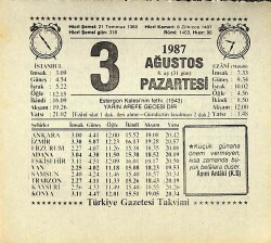 3 Ağustos 1987 Takvim Yaprağı - Doğum Günü Hediyesi EFMN13846 - Gökçekoleksiyon