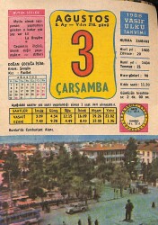 3 Ağustos 1988 Takvim Yaprağı - Doğum Günü Hediyesi EFM(N)9467 - Gökçekoleksiyon