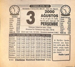 3 Ağustos 2000 Takvim Yaprağı - Doğum Günü Hediyesi EFMN14288 - Gökçekoleksiyon