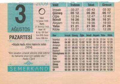 3 Ağustos 2009 Takvim Yaprağı EFM(N)2245 - 1