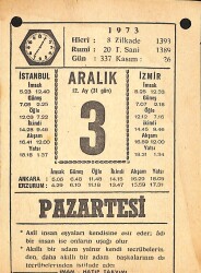 3 Aralık 1973 Takvim Yaprağı - Doğum Günü Hediyesi EFMN13683 - Gökçekoleksiyon