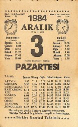 3 Aralık 1984 Takvim Yaprağı - Doğum Günü Hediyesi EFMN14521 - Gökçekoleksiyon