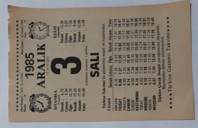 3 Aralık 1985 Takvim Yaprağı - Doğum Günü Hediyesi EFM(N)6848 - 1