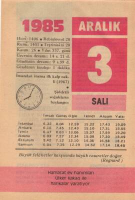 3 Aralık 1985 Takvim Yaprağı EFM(N)4100 - 2