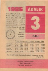 3 Aralık 1985 Takvim Yaprağı EFM(N)4100 - 1