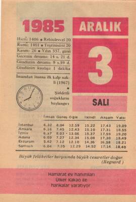3 Aralık 1985 Takvim Yaprağı EFM(N)4100 - 1
