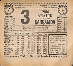 3 Aralık 1986 Takvim Yaprağı - Doğum Günü Hediyesi EFMN14870 - Gökçekoleksiyon