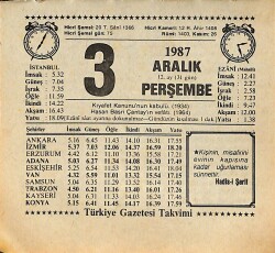 3 Aralık 1987 Takvim Yaprağı - Doğum Günü Hediyesi EFMN15008 - Gökçekoleksiyon
