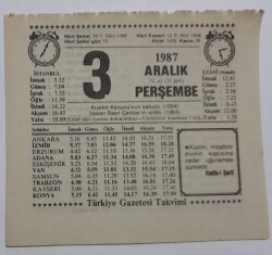 3 Aralık 1987 Takvim Yaprağı - Doğum Günü Hediyesi EFM(N)7172 - Gökçekoleksiyon