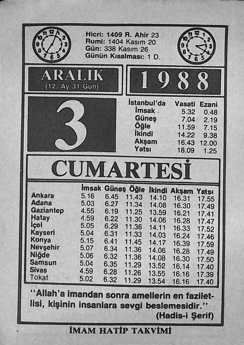 3 Aralık 1988 Takvim Yaprağı - Doğum Günü Hediyesi EFMN14597 - 1