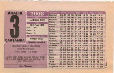 3 Aralık 2008 Takvim Yaprağı EFM(N)4346 - 3
