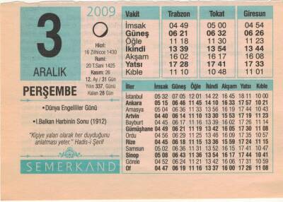 3 Aralık 2009 Takvim Yaprağı EFM(N)4377 - 3