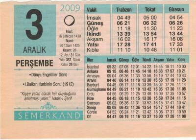 3 Aralık 2009 Takvim Yaprağı EFM(N)4377 - 1