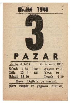 3 Ekim 1948 Takvim Yaprağı EFM845 - 3