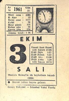 3 Ekim 1961 Takvim Yaprağı - Doğum Günü Hediyesi EFM(N)11338 - 1