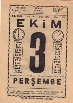 3 Ekim 1963 Takvim Yaprağı EFM(N)3515 - 1