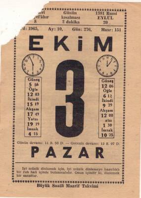3 Ekim 1965 Takvim Yaprağı EFM(N)3514 - 1