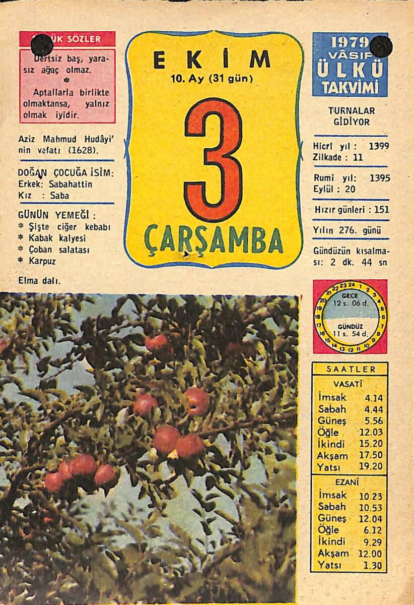 3 Ekim 1979 Takvim Yaprağı - Doğum Günü Hediyesi EFMN13792 - 1