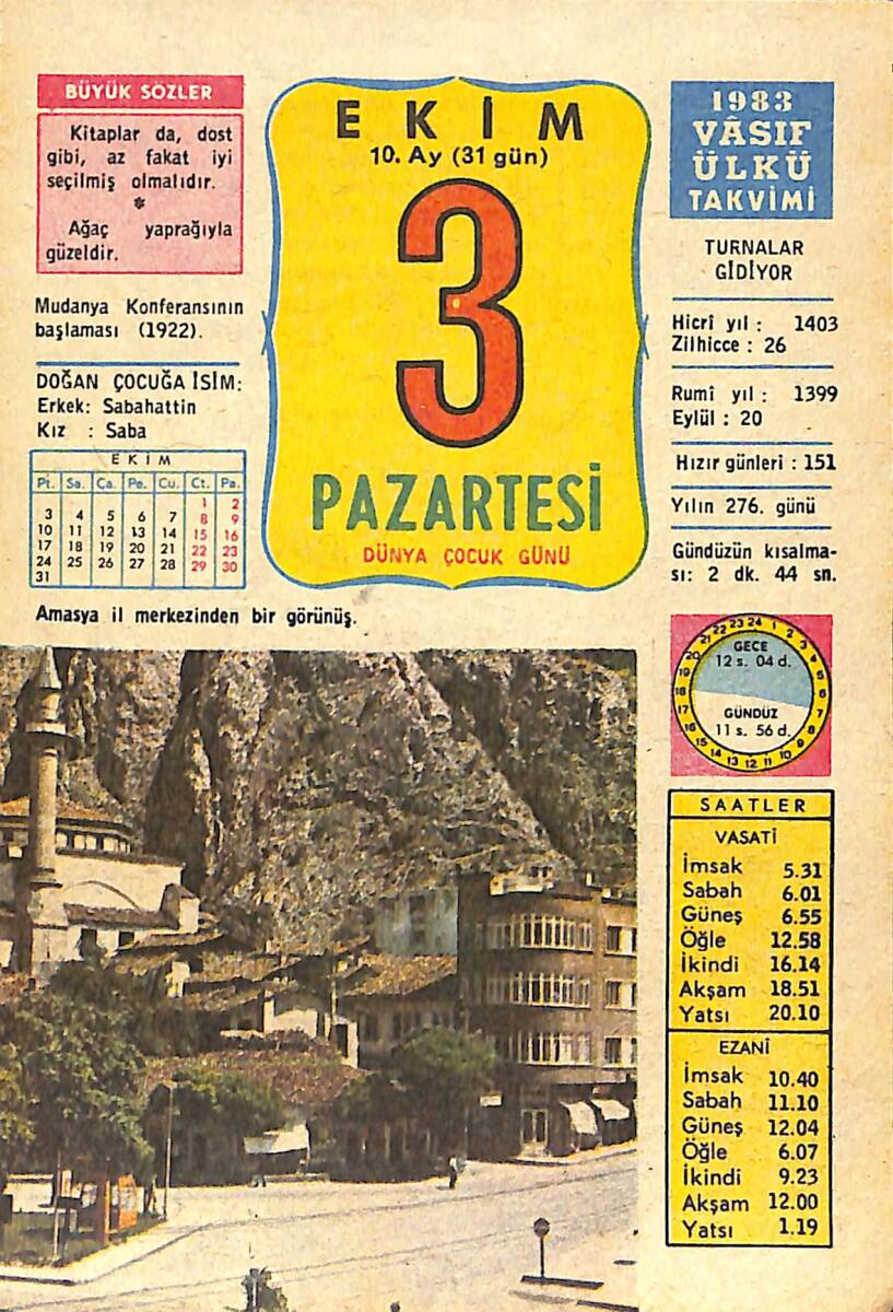 3 Ekim 1983 Takvim Yaprağı - Doğum Günü Hediyesi EFMN14744 - 1