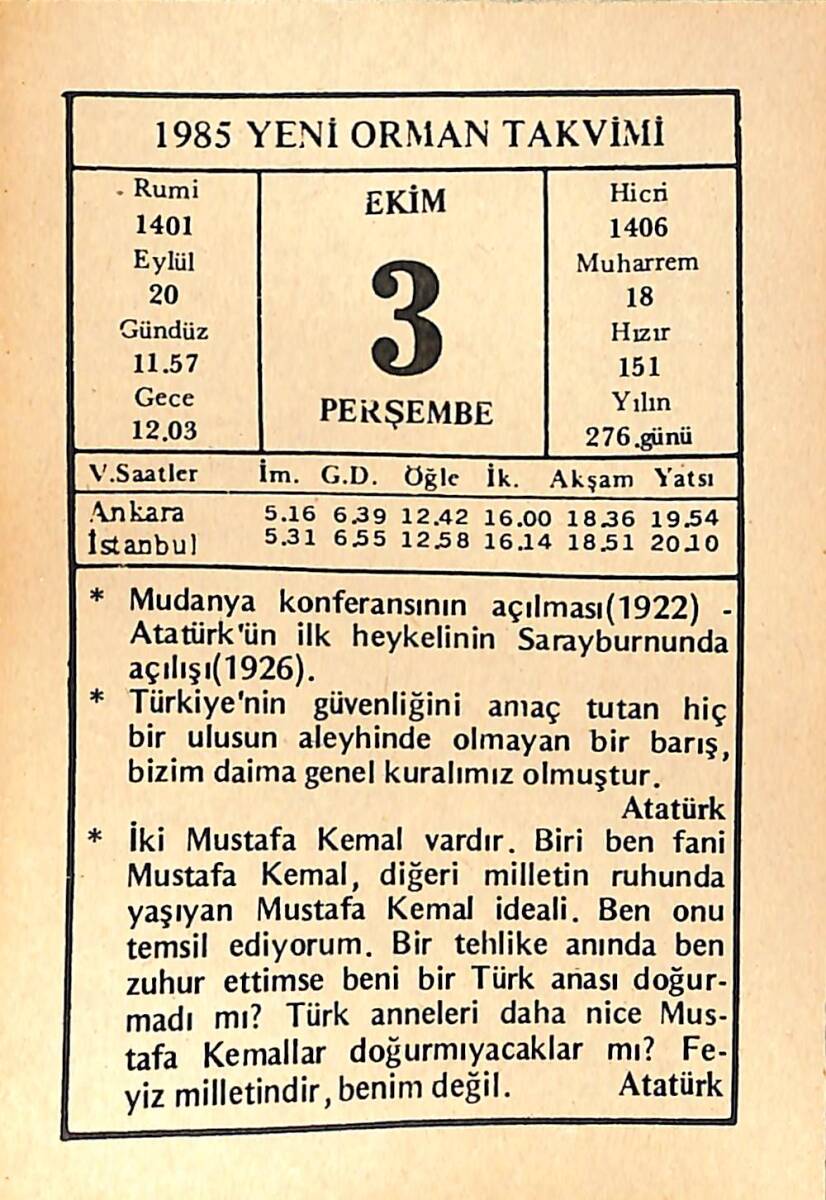 3 Ekim 1985 Takvim Yaprağı - Doğum Günü Hediyesi EFMN14966 - 1