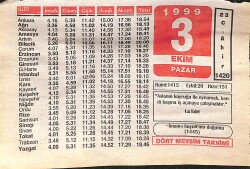 3 Ekim 1999 Takvim Yaprağı - Doğum Günü Hediyesi EFMN14084 - Gökçekoleksiyon