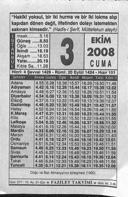 3 Ekim 2008 Takvim Yaprağı - Doğum Günü Hediyesi EFM(N)10645 - 3