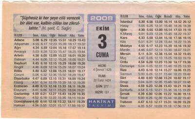 3 Ekim 2008 Takvim Yaprağı EFM(N)3220 - 3