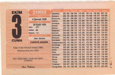 3 Ekim 2008 Takvim Yaprağı EFM(N)3251 - 1