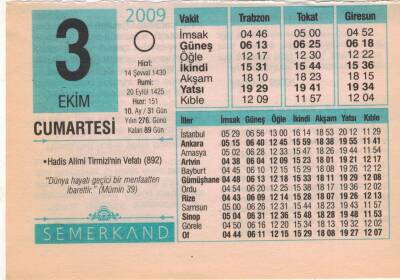 3 Ekim 2009 Takvim Yaprağı EFM(N)3282 - 3