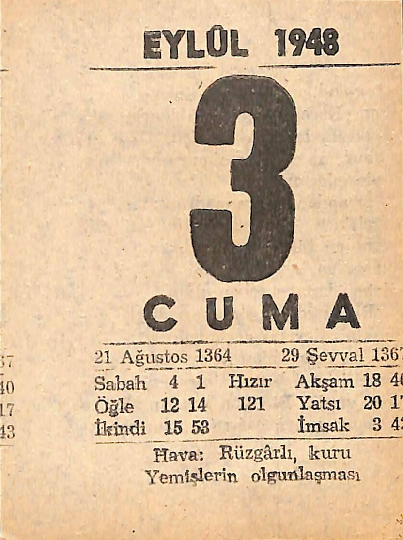 3 Eylül 1948 Takvim Yaprağı - Doğum Günü Hediyesi EFMN14404 - 1