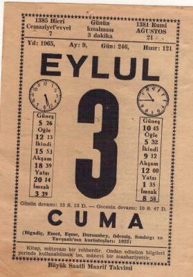 3 Eylül 1965 Takvim Yaprağı EFM(N)3504 - 2